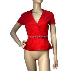Christian Dior Red Short Sleeve Leather Belt Jacket  Sz.36